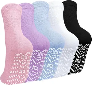 ZAKASA Non-Slip Grip Socks for Women: Anti-Skid Grippy Gripper Socks for Yoga Pilates Hospital Elderly Pregnancy 5 Pairs