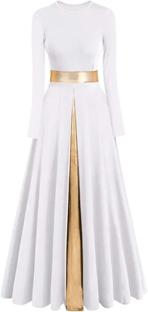 Z&X Praise Dance Modern Worship Liturgical Long Dresses for Women Metallic Color Block Church Robe Lyrical Dancewear