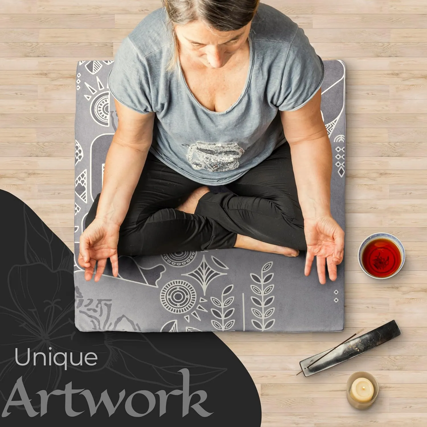 Zaveur Royal Court Meditation Mat With Velvet Cover - 24" x 24" Square Zabuton Thick Yoga Mat - Non Slip Exercise Mat for Home Workout - Thick Foam Exercise Floor Mat for Zafu or Bench