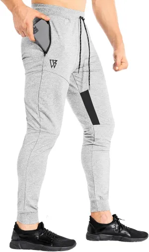 ZENWILL Mens Tapered Workout Running Pants,Gym Jogger Training Sweatpants Slim Fit with Zip Pockets