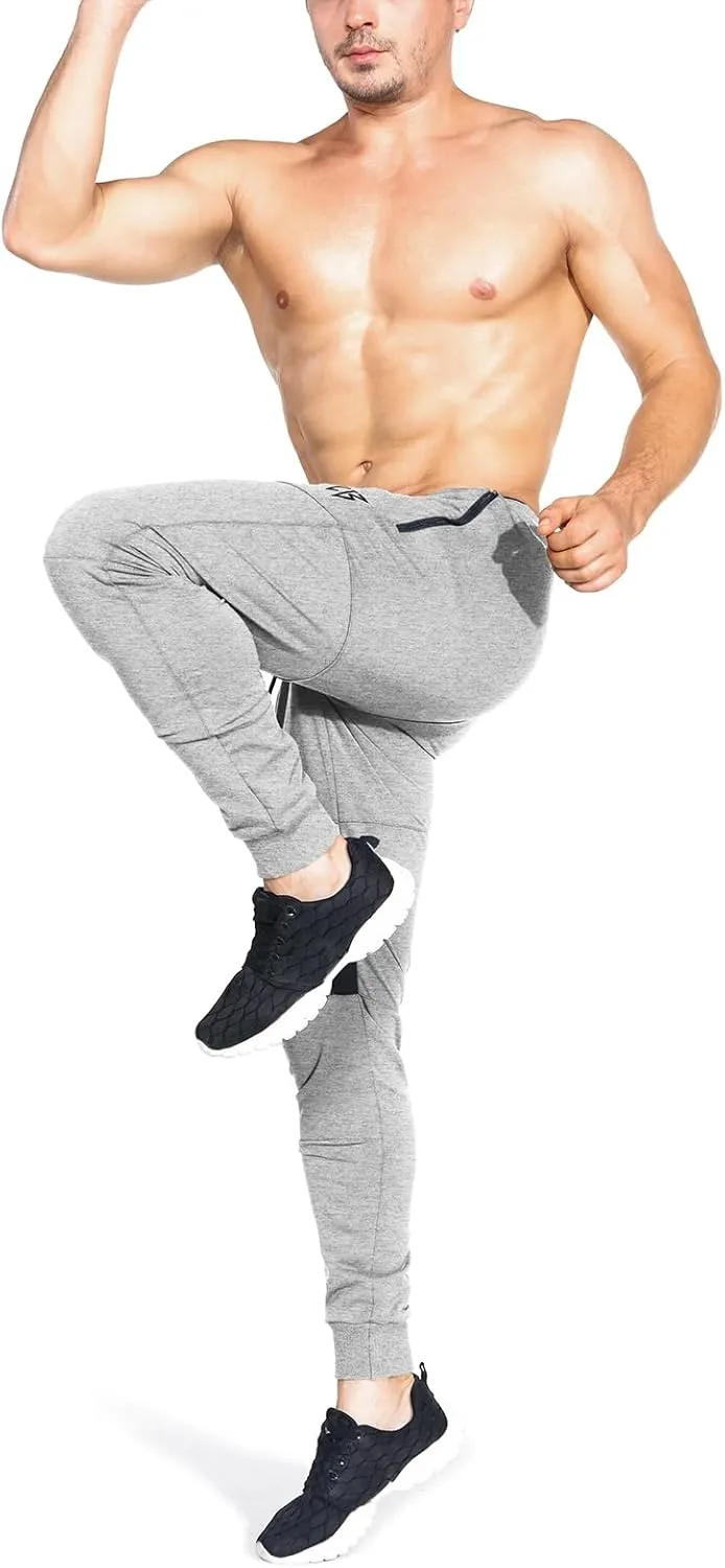 ZENWILL Mens Tapered Workout Running Pants,Gym Jogger Training Sweatpants Slim Fit with Zip Pockets