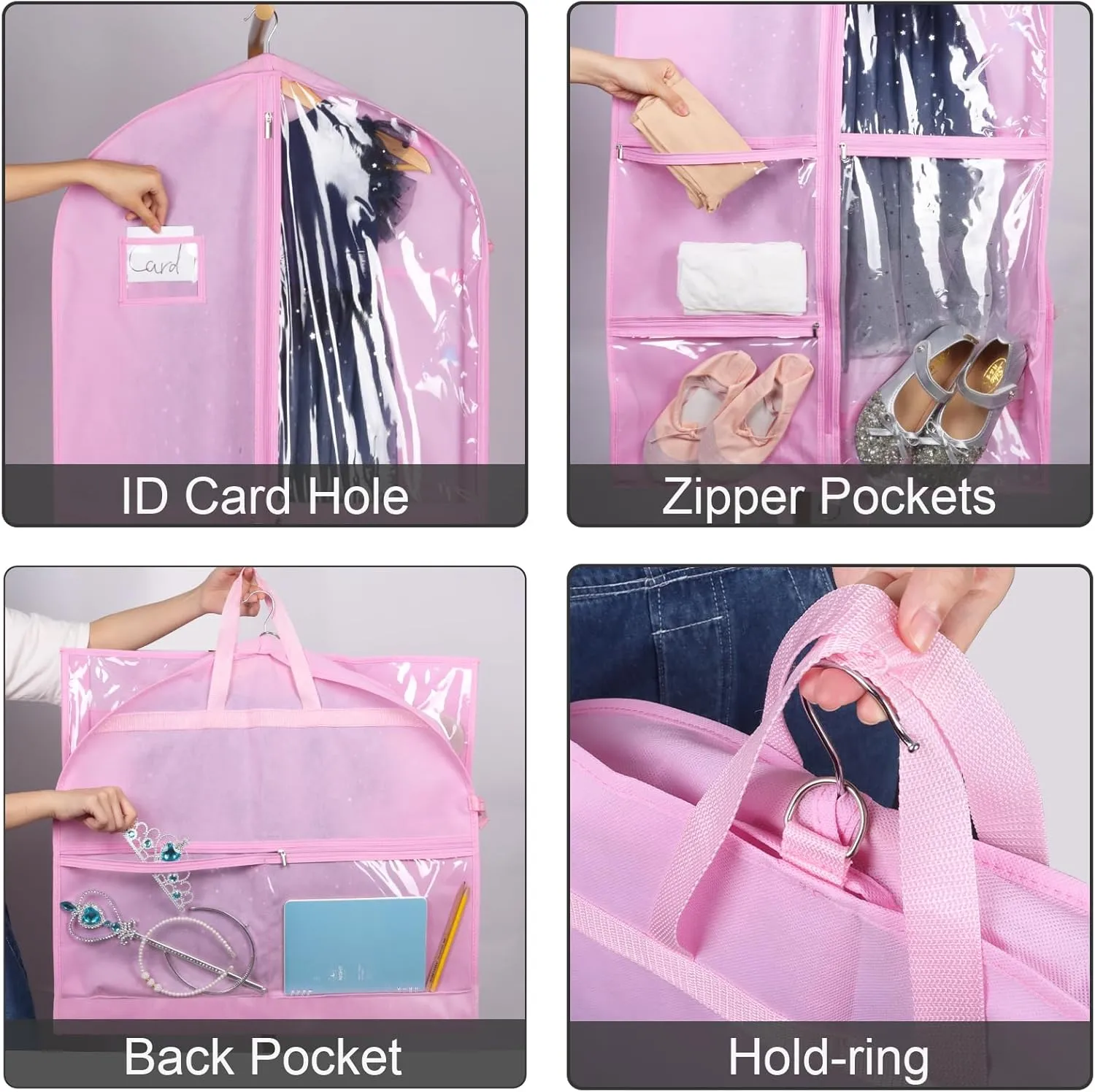 Zilink Clear Dance Costume Garment Bag for Teen Girls Breathable Dance Bags for Dancers and Teenagers with 5 Clear Zipper Pockets for Dance Competition Theatre Cheer Closet Storage