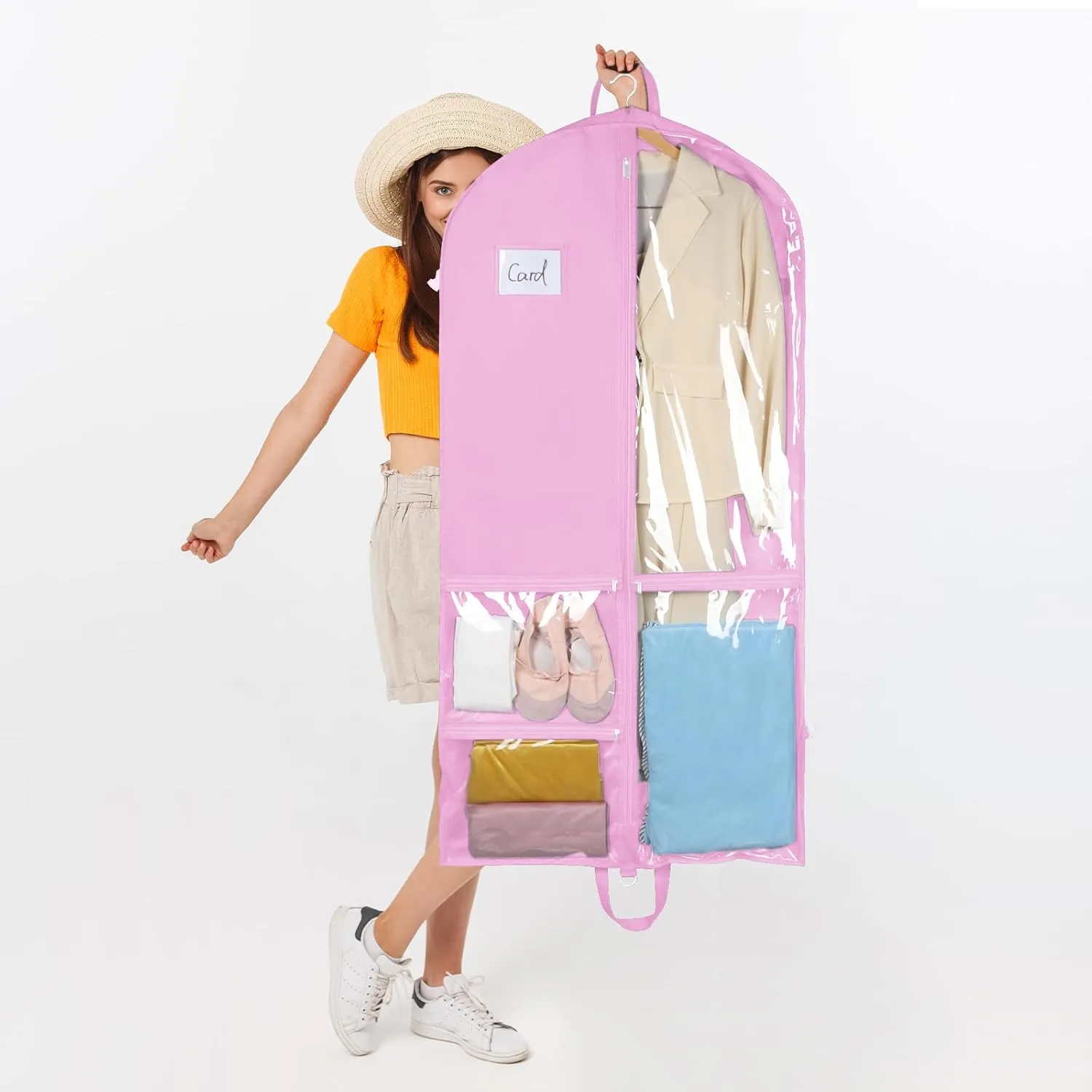 Zilink Clear Dance Costume Garment Bag for Teen Girls Breathable Dance Bags for Dancers and Teenagers with 5 Clear Zipper Pockets for Dance Competition Theatre Cheer Closet Storage