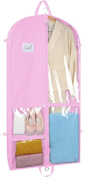 Zilink Clear Dance Costume Garment Bag for Teen Girls Breathable Dance Bags for Dancers and Teenagers with 5 Clear Zipper Pockets for Dance Competition Theatre Cheer Closet Storage