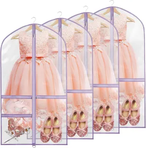 Zilink Clear Garment Bag for Dance Costumes 40” Clear PVC Dance Competition Bags Kids Garment Bag with 3 Clear Zipper Pockets for Competition and storage，Set of 4 (Clear/Purple)