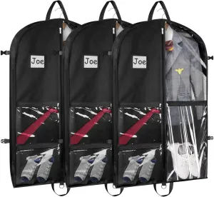 Zilink Dance Costume Garment Bag 40 Inch Garment Bag for Dance Competition with 5 Clear Zipper Pockets and Handles for Dance Competition Closet Storage, Black, 3 Pack