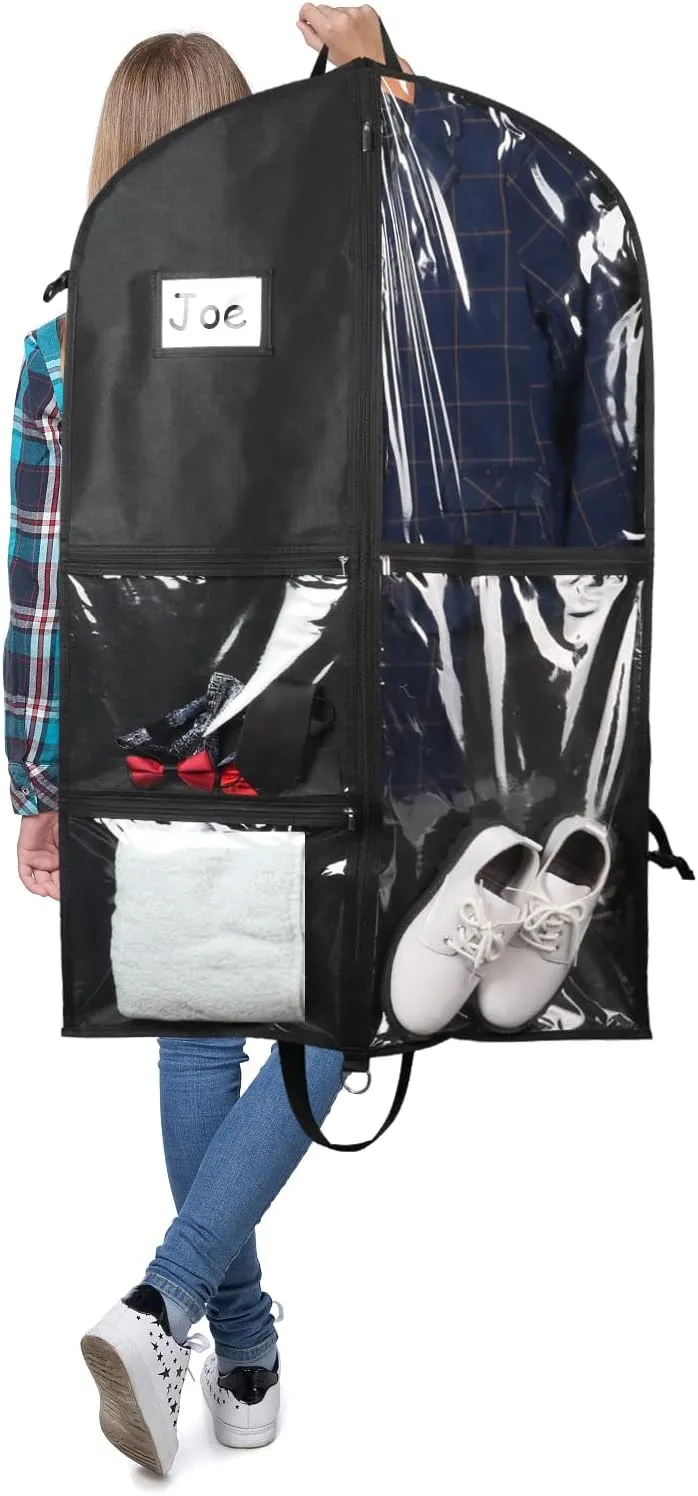 Zilink Dance Costume Garment Bag 40 Inch Garment Bag for Dance Competition with 5 Clear Zipper Pockets and Handles for Dance Competition Closet Storage, Black, 3 Pack