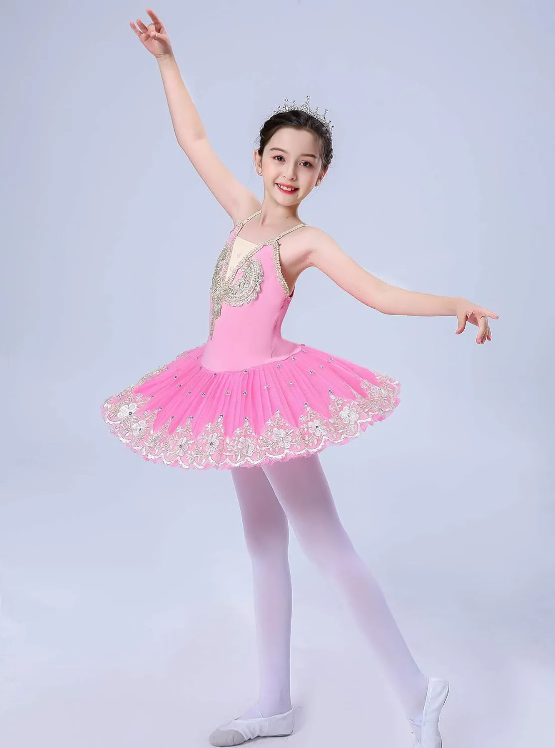 ZX Girls Camisole Skirted Leotard Ballet Dress Sparkle Lace Swan Lake Tutu Ballerina Costumes for Competition 4-13Y
