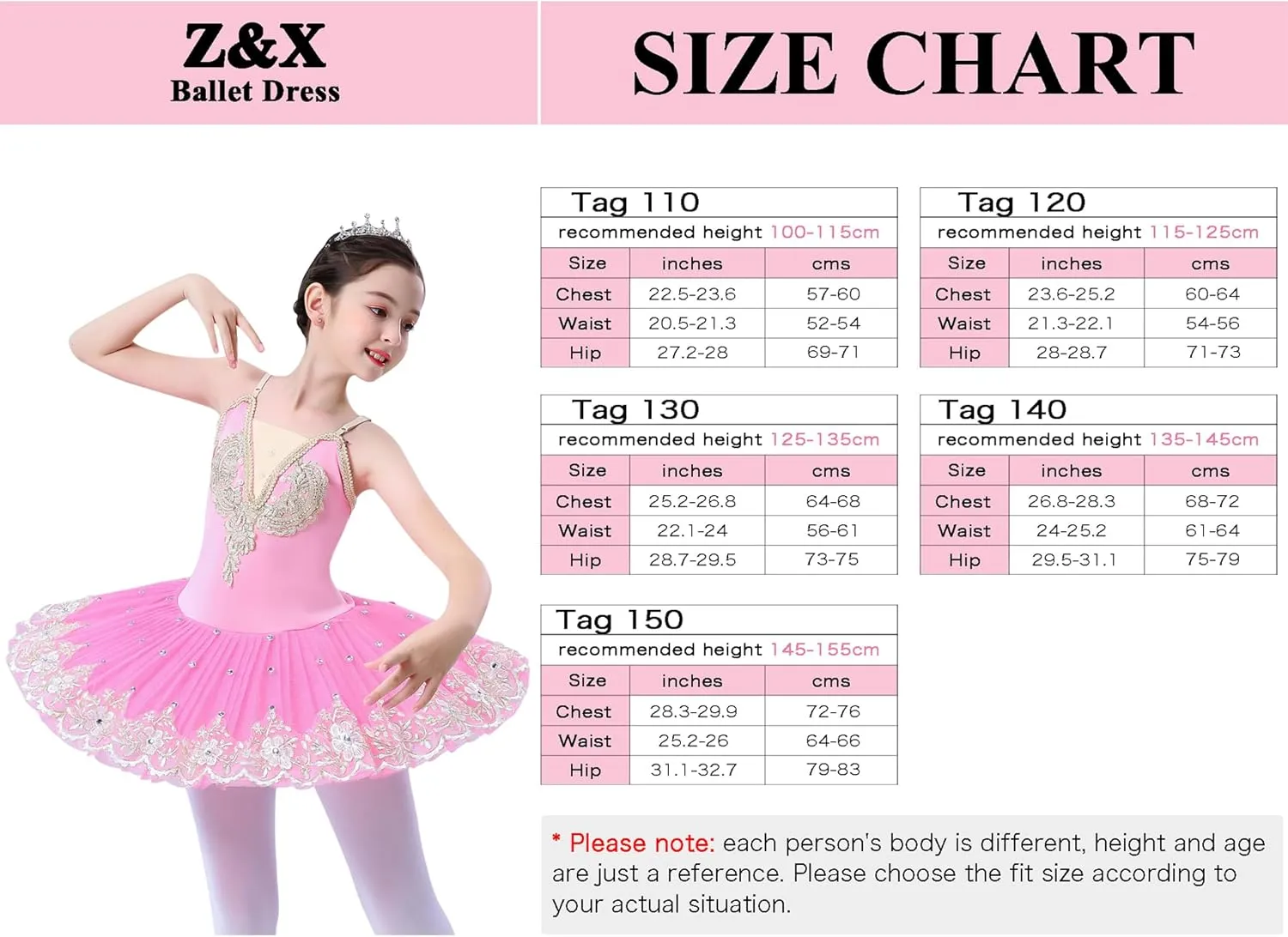 ZX Girls Camisole Skirted Leotard Ballet Dress Sparkle Lace Swan Lake Tutu Ballerina Costumes for Competition 4-13Y