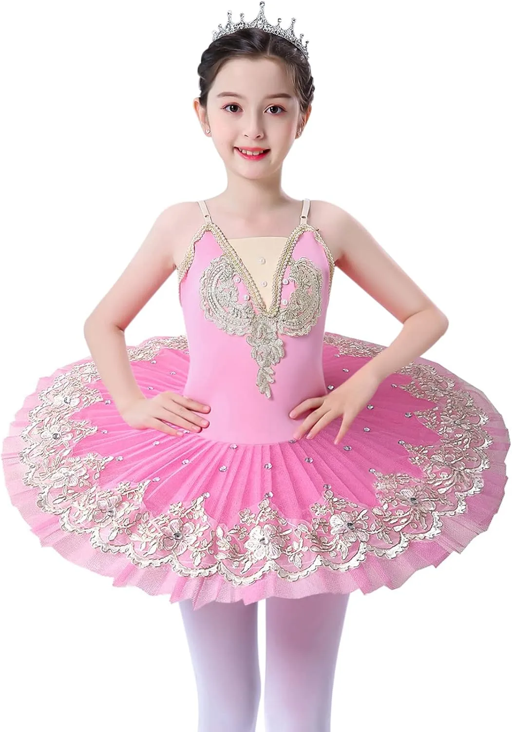 ZX Girls Camisole Skirted Leotard Ballet Dress Sparkle Lace Swan Lake Tutu Ballerina Costumes for Competition 4-13Y