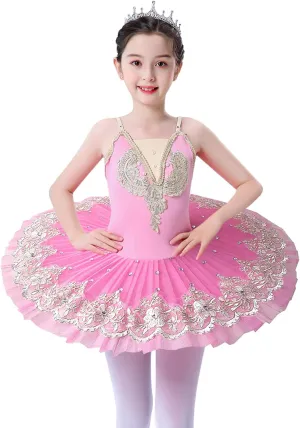 ZX Girls Camisole Skirted Leotard Ballet Dress Sparkle Lace Swan Lake Tutu Ballerina Costumes for Competition 4-13Y